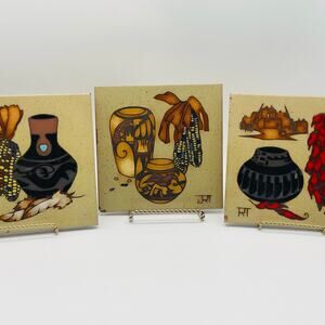 Jack Teissedre Vintage Hand Painted Glazed Ceramic Southwest Art Tile Trivet